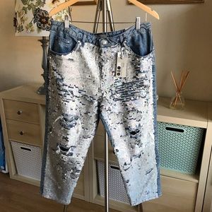 TOPSHOP Hayden Sequin Boyfriend Jeans NWT